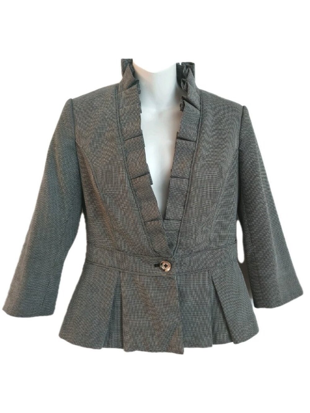 WHBM Peplum Plaid Blazer Women Size 2 Gray Ruffle Trim